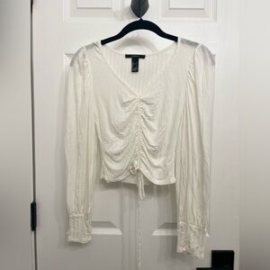 Forever 21 Cream Ruched Ribbed Blouse Top - Small NWOT